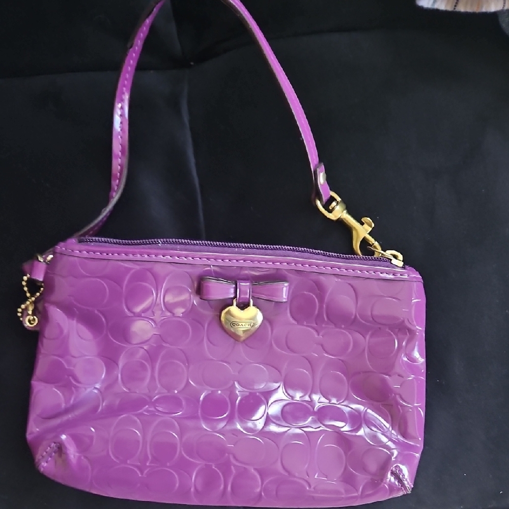Coach Purple Wristlet with Gold Accents